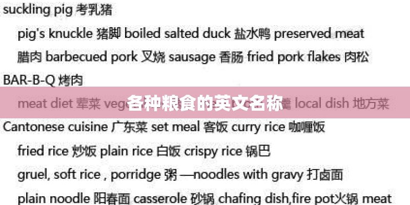 各种粮食的英文名称