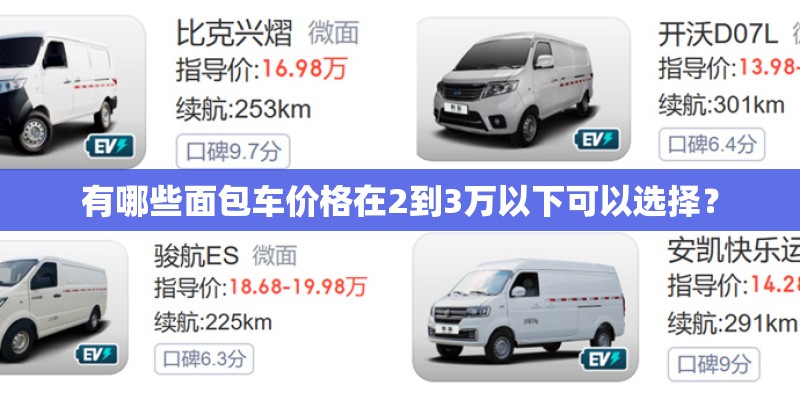 有哪些面包车价格在2到3万以下可以选择？
